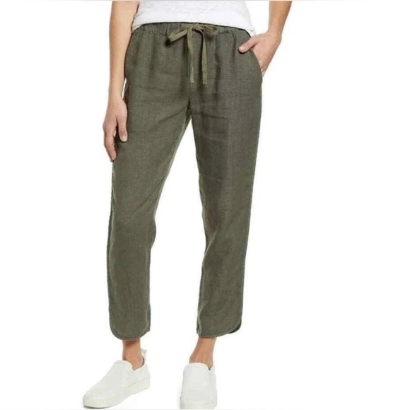 Caslon Tulip Hem Linen Casual Cropped Pull-On Pants in Olive Green NWOT Size 2X - Picture 2 of 9